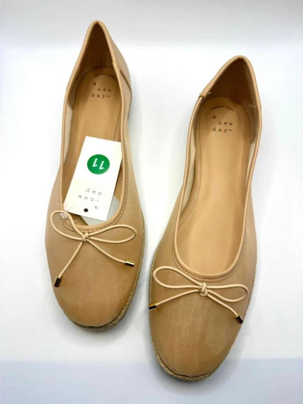 A New Day Beige Mesh Bow Espadrille Ballet Flats Balletcore Coquette Ballerina